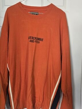 Abercrombie & Fitch Orange Crewneck Sweatshirt with Contrast Stripes